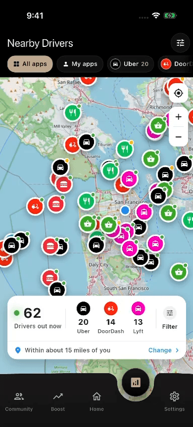 Gigways driver density map showing where gig drivers are concentrated